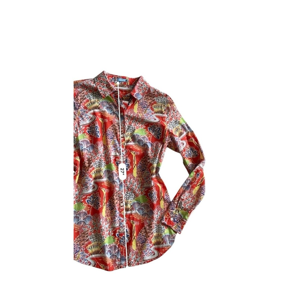 J.‎ McLaughlin Womens Lois Shirt Size S Red Paradise Tropical Ornate Birds Artsy - Picture 11 of 15